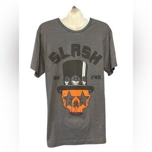 Slash Gray Graphic T-Shirt with Orange Skull Design Sz M